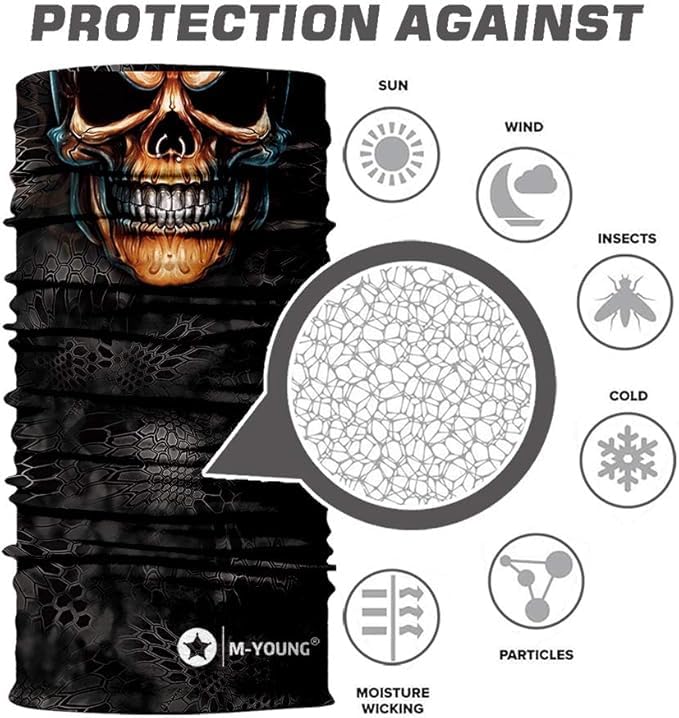 M-YOUNG Skull Face Sun Mask half,Bandanas,Neck Gaiter, Headwear, Headband for Fishing, Hunting,Yard work (Gold2) - Image 2